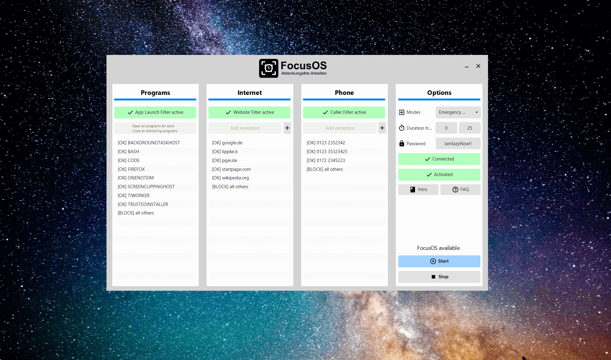 FocusOS Main Screen